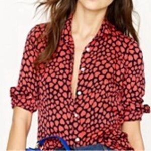 J.Crew Heart Print Silk Blouse